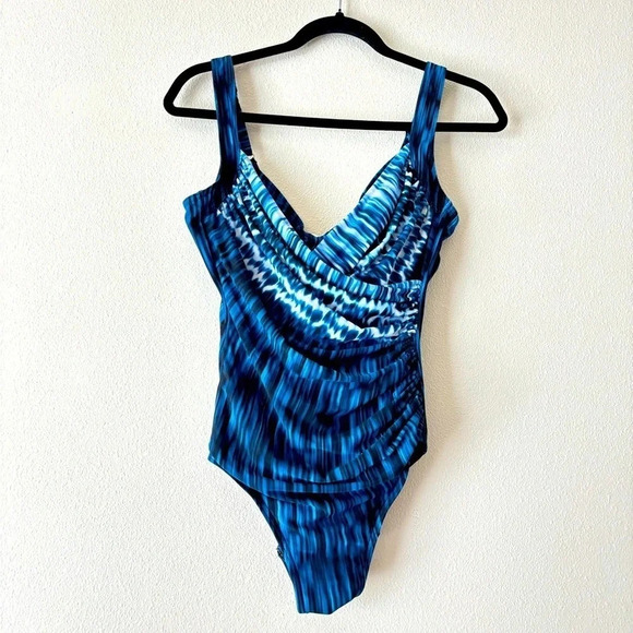 Miraclesuit Blue Ocean Wrap One Piece Swimsuit Slimming Shapewear Beach Pool - Picture 1 of 9